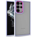 Case 4U Samsung Galaxy ile uyumlu S22 Ultra Uyumlu Kılıf Kamera Çıkıntılı Arkası Kristal Şeffaf Hassas Tuşlu Renkli Kenarlı Flora Kapak Lila HBCV00002E6LPF