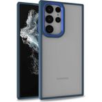 Case 4U Samsung Galaxy ile uyumlu S22 Ultra Uyumlu Kılıf Kamera Çıkıntılı Arkası Kristal Şeffaf Hassas Tuşlu Renkli Kenarlı Flora Kapak Mavi HBCV00002E6LPI
