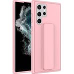 Case 4U Samsung Galaxy ile uyumlu S22 Ultra Uyumlu Kılıf Stand Olabilen Mat Yüzey Kaliteli TPU Silikon Qstand Arka Kapak Pembe HBCV00002LIR5L