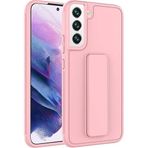 Case 4U Samsung Galaxy ile uyumlu S22 Uyumlu Kılıf Stand Olabilen Mat Yüzey Kaliteli TPU Silikon Qstand Arka Kapak Pembe HBCV00002LIQV0