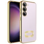 Case 4U Samsung Galaxy ile uyumlu S23 Plus Kılıf Kamera Lens Korumalı Şeffaf Renkli Logo Gösteren Parlak Omega Kapak Altın HBCV000047XAGW