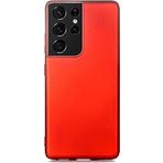 Case 4U Samsung Galaxy S21 Ultra Uyumlu Kılıf Klasik Mat Renkli Yumuşak Premier Silikon Kırmızı