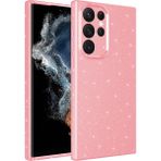 Case 4U Samsung Galaxy S22 Ultra Kılıf Kamera Korumalı Simli Lüks Koton Kapak Pembe
