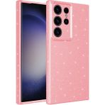 Case 4U Samsung Galaxy S23 Ultra Kılıf Kamera Korumalı Simli Lüks Koton Kapak Pembe