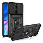Case 4U Xiaomi Redmi 9 Kılıf Kamera Korumalı Sürgülü Vega Yüzüklü Armor Military Tank Zırh Siyah