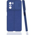 Case 4U Xiaomi Redmi K40 / K40 Pro/Poco F3 Kılıf Sürgülü Niss Slide Kamera Korumalı Deri Görünümlü Leke Tutmaz Lüks Silikon Lacivert