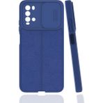 Case 4U Xiaomi Redmi Note 9 4g Kılıf Sürgülü Niss Slide Kamera Korumalı Deri Görünümlü Leke Tutmaz Lüks Silikon Lacivert