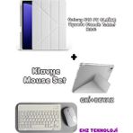 Case Port Samsung Galaxy Tab S10 Fe 10.9ınç Uyumlu Standli Tablet Kilif Bluetooth Klavye Mouse - Gri - Beyaz