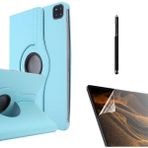 Case Street Apple iPad Pro 12.9 2020 4.nesil Kılıf Kapaklı Standlı 360 Dönebilen Koruma DN33 + Nano + Kalem Mavi