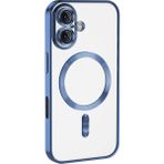 Case World Apple iPhone 16 Plus Mag Safe Özellikli Lens Korumalı Logo Gösteren Şeffaf Luxury Silikon Kılıf -Mavi