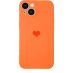 Case World Caseworld Apple iPhone 14 Plus Kapak Kalp Logolu Kamera Korumalı Içi Kadife Lansman Silikon Kılıf - Turuncu