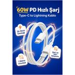 Case&Accessories 60W PD Hızlı Lightning Şarj iPhone 11 / 12 / 13 / 14 Tüm Modeller Uyumlu Şarj Kablosu Type-C giriş 1mt -K209