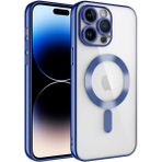 Caseart Apple iPhone 14 Pro Mag Safe Özellikli Lens Korumalı Logo Gösteren Şeffaf Luxury Silikon Kılıf - Mavi