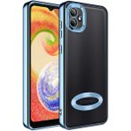 Caseart Samsung Galaxy A03 Kapak Yanları Renkli Lens Korumalı Logo Gösteren Şeffaf Luxury Silikon Kılıf - Mavi