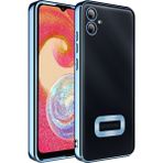 Caseart Samsung Galaxy A04E Kapak Yanları Renkli Lens Korumalı Logo Gösteren Şeffaf Luxury Silikon Kılıf - Mavi