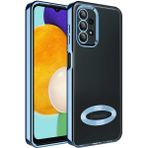 Caseart Samsung Galaxy A13 Kapak Yanları Renkli Lens Korumalı Logo Gösteren Şeffaf Luxury Silikon Kılıf - Mavi