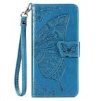 CaseHQ iPhone 12 Mini Kılıf 5.4 "(2020) ile Uyumlu,Kadınlar ve Kızlar için Cüzdan Kılıfı, Kart Tutuculu Premium Kayış, 3D Kabartmalı Kelebek, Pu Deri Kapaklı-Mavi