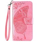 CaseHQ iPhone 12 Mini Kılıf 5,4 inç (2020) ile Uyumlu, Kadınlar ve Kızlar için Cüzdan Kılıf, Kart Tutuculu Premium Kayış, 3D Kabartmalı Kelebek, PU Deri Kapak-Pembe