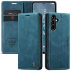 CaseMe Samsung Galaxy S8 Plus için cep telefonu kılıfı + 2 adet kırılmaz cam koruyucu folyo, birinci sınıf deri cüzdan koruyucu kılıf [kart bölmesi][stant] Samsung Galaxy S8 Plus için, mavi yeşil