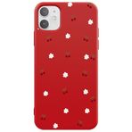 Casen iPhone 11 ile Uyumlu Kılıf, Kırmızı, Silikon, Kiraz ve Çiçek Desenli, Kamera Korumalı
