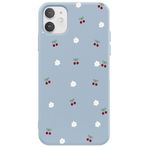 Casen iPhone 11 ile Uyumlu Mavi Silikon Kılıf, Kiraz ve Çiçek Desenli, Kamera Korumalı