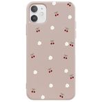 Casen iPhone 11 ile Uyumlu Pudra Silikon Kılıf, Kiraz ve Çiçek Desenli, Kamera Korumalı