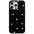 Casen iPhone 11 Pro ile Uyumlu Siyah Silikon Kılıf, Kiraz ve Çiçek Desenli, Kamera Korumalı