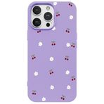 Casen iPhone 11 Pro Max ile Uyumlu Silikon Kılıf, Kiraz ve Çiçek Desenli, Kamera Korumalı, Mor