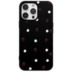 Casen iPhone 11 Pro Max ile Uyumlu Siyah Silikon Kılıf, Kiraz ve Çiçek Desenli, Kamera Korumalı