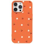 Casen iPhone 11 Pro Max ile Uyumlu Turuncu Silikon Kılıf, Kiraz ve Çiçek Desenli, Kamera Korumalı