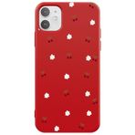 Casen iPhone 12 ile Uyumlu Kılıf, Kırmızı, Silikon, Kiraz ve Çiçek Desenli, Kamera Korumalı