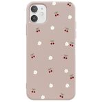 Casen iPhone 12 ile Uyumlu Pudra Silikon Kılıf, Kiraz ve Çiçek Desenli, Kamera Korumalı