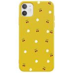 Casen iPhone 12 ile Uyumlu Sarı Silikon Kılıf, Kiraz ve Çiçek Desenli, Kamera Korumalı