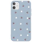 Casen iPhone 12 Mini ile Uyumlu Mavi Silikon Kılıf, Kiraz ve Çiçek Desenli, Kamera Korumalı
