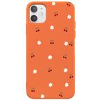 Casen iPhone 12 Mini ile Uyumlu Turuncu Silikon Kılıf, Kiraz ve Çiçek Desenli, Kamera Korumalı