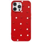 Casen iPhone 12 Pro ile Uyumlu Kılıf, Kırmızı, Silikon, Kiraz ve Çiçek Desenli, Kamera Korumalı
