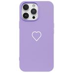 Casen iPhone 12 Pro ile Uyumlu Mor Silikon Kılıf, Beyaz Kalp Desenli, Kamera Korumalı