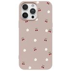 Casen iPhone 12 Pro ile Uyumlu Pudra Silikon Kılıf, Kiraz ve Çiçek Desenli, Kamera Korumalı