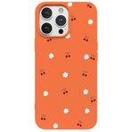 Casen iPhone 12 Pro ile Uyumlu Turuncu Silikon Kılıf, Kiraz ve Çiçek Desenli, Kamera Korumalı