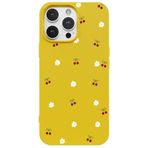 Casen iPhone 12 Pro Max ile Uyumlu Sarı Silikon Kılıf, Kiraz ve Çiçek Desenli, Kamera Korumalı