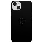 Casen iPhone 13 ile Uyumlu Siyah Silikon Kılıf, Beyaz Kalp Desenli, Kamera Korumalı