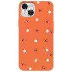 Casen iPhone 13 ile Uyumlu Turuncu Silikon Kılıf, Kiraz ve Çiçek Desenli, Kamera Korumalı