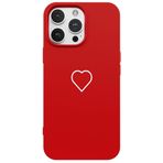 Casen iPhone 13 Pro ile Uyumlu Silikon Kılıf, Kırmızı, Beyaz Kalp Desenli, Kamera Korumalı