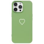 Casen iPhone 13 Pro ile Uyumlu Yeşil Silikon Kılıf, Beyaz Kalp Desenli, Kamera Korumalı