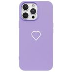 Casen iPhone 13 Pro Max ile Uyumlu Mor Silikon Kılıf, Beyaz Kalp Desenli, Kamera Korumalı