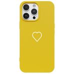 Casen iPhone 13 Pro Max ile Uyumlu Sarı Silikon Kılıf, Beyaz Kalp Desenli, Kamera Korumalı