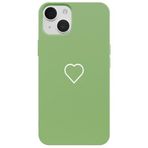 Casen iPhone 14 ile Uyumlu Yeşil Silikon Kılıf, Beyaz Kalp Desenli, Kamera Korumalı