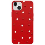 Casen iPhone 14 Plus ile Uyumlu Kılıf, Kırmızı, Silikon, Kiraz ve Çiçek Desenli, Kamera Korumalı