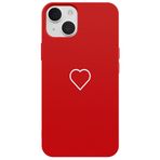 Casen iPhone 14 Plus ile Uyumlu Kılıf, Silikon, Kamera Korumalı, Beyaz Kalp Desenli, Kırmızı