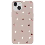 Casen iPhone 14 Plus ile Uyumlu Pudra Silikon Kılıf, Kiraz ve Çiçek Desenli, Kamera Korumalı